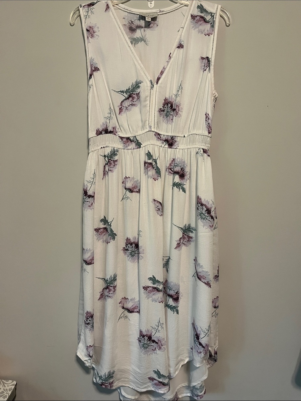 Lucky Brand White Midi Dress with Lavender Floral Print